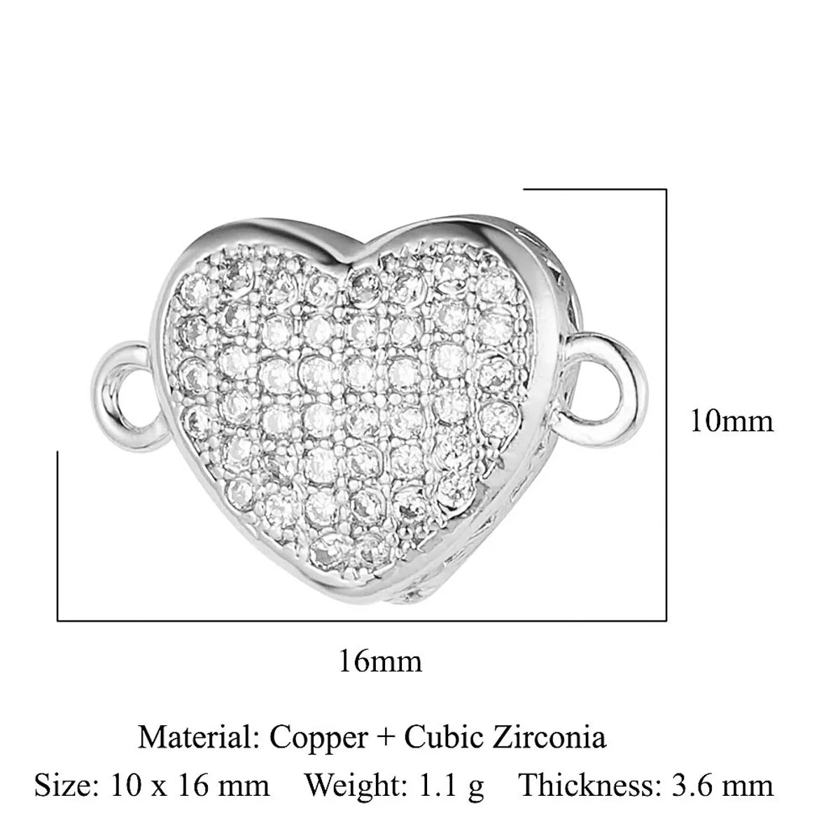 1 Piece Copper Zircon 18K Gold Plated Heart Shape