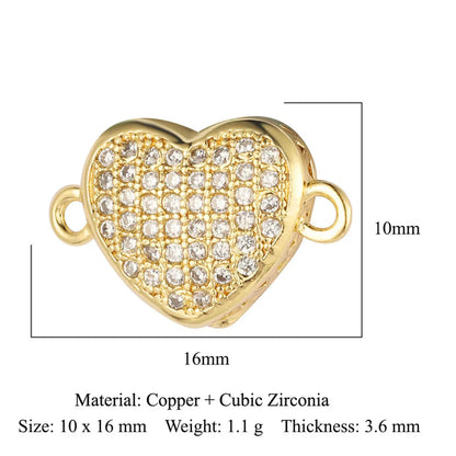 1 Piece Copper Zircon 18K Gold Plated Heart Shape