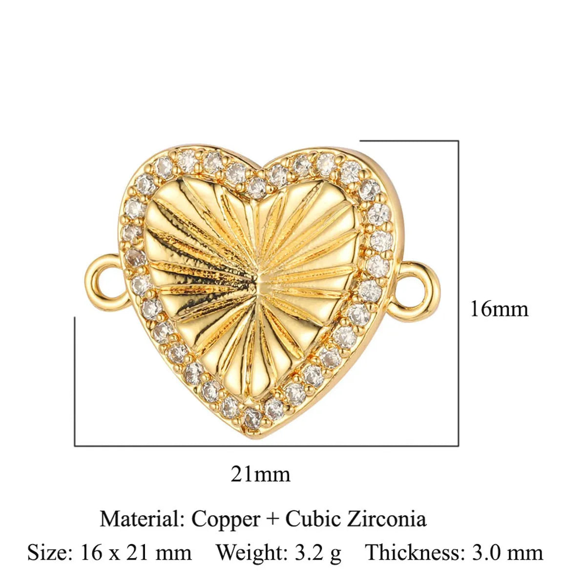 1 Piece Copper Zircon 18K Gold Plated Heart Shape