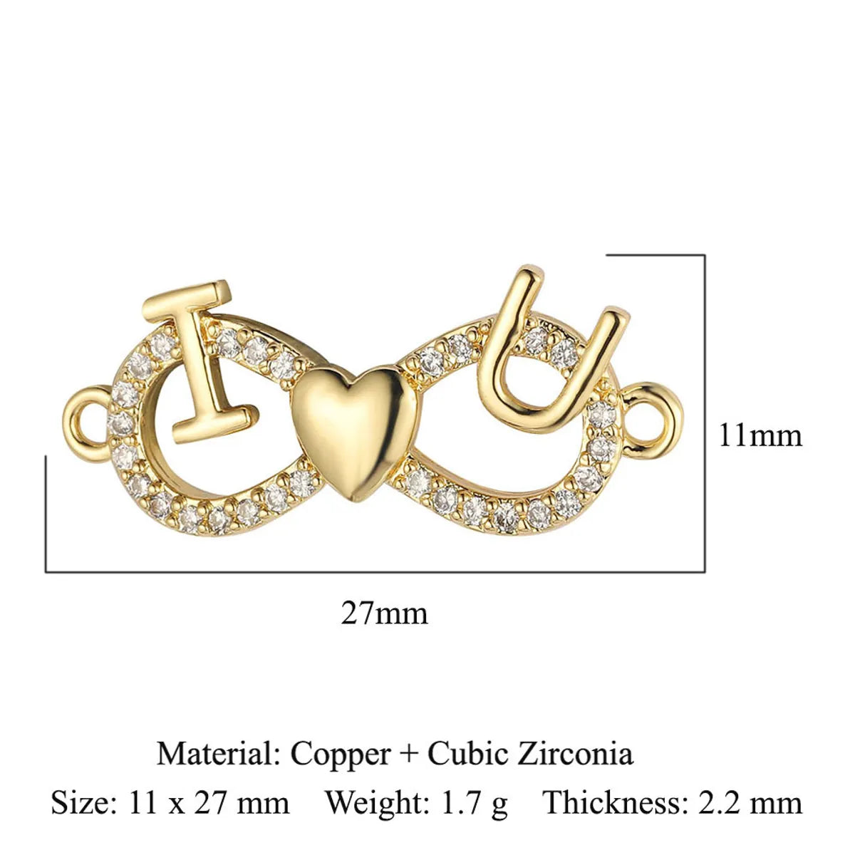 1 Piece Copper Zircon 18K Gold Plated Heart Shape