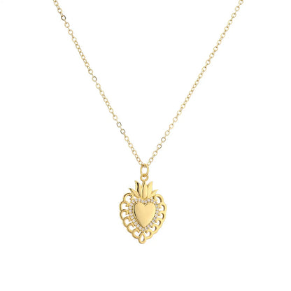 Simple Style Heart Shape Copper Zircon Pendant Necklace In Bulk