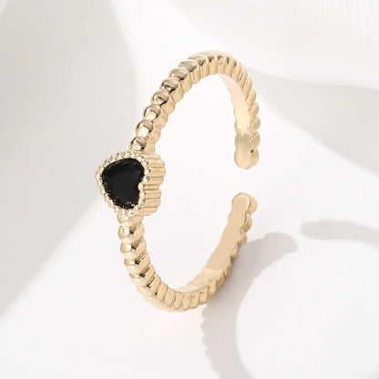 Simple Style Heart Shape Copper Plating Zircon Open Ring