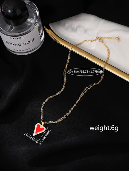 Simple Style Heart Shape Copper Zircon Double Layer Necklaces