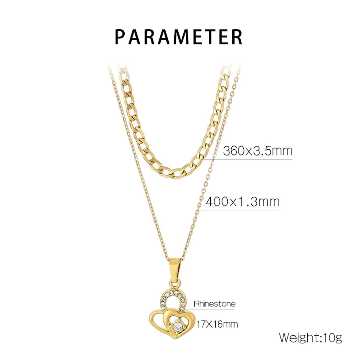 Wholesale Jewelry Simple Style Heart Shape Crown Stainless Steel Titanium Steel Zircon 18K Gold Plated Hollow Out Inlay Double Layer Necklaces