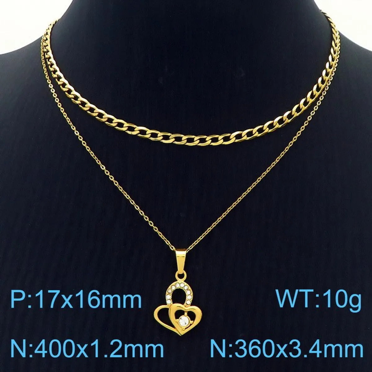 Wholesale Jewelry Simple Style Heart Shape Crown Stainless Steel Titanium Steel Zircon 18K Gold Plated Hollow Out Inlay Double Layer Necklaces