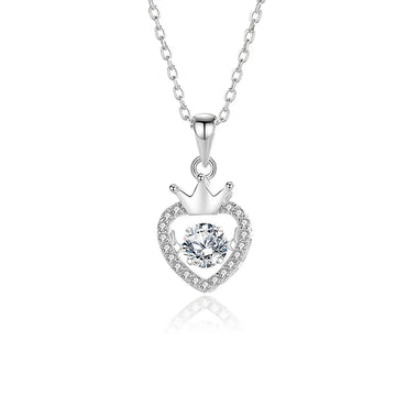 Simple Style Heart Shape Crown Sterling Silver Inlay Moissanite Zircon Pendant Necklace