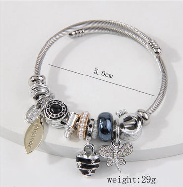 Simple Style Heart Shape Dragonfly Stainless Steel Alloy Bangle