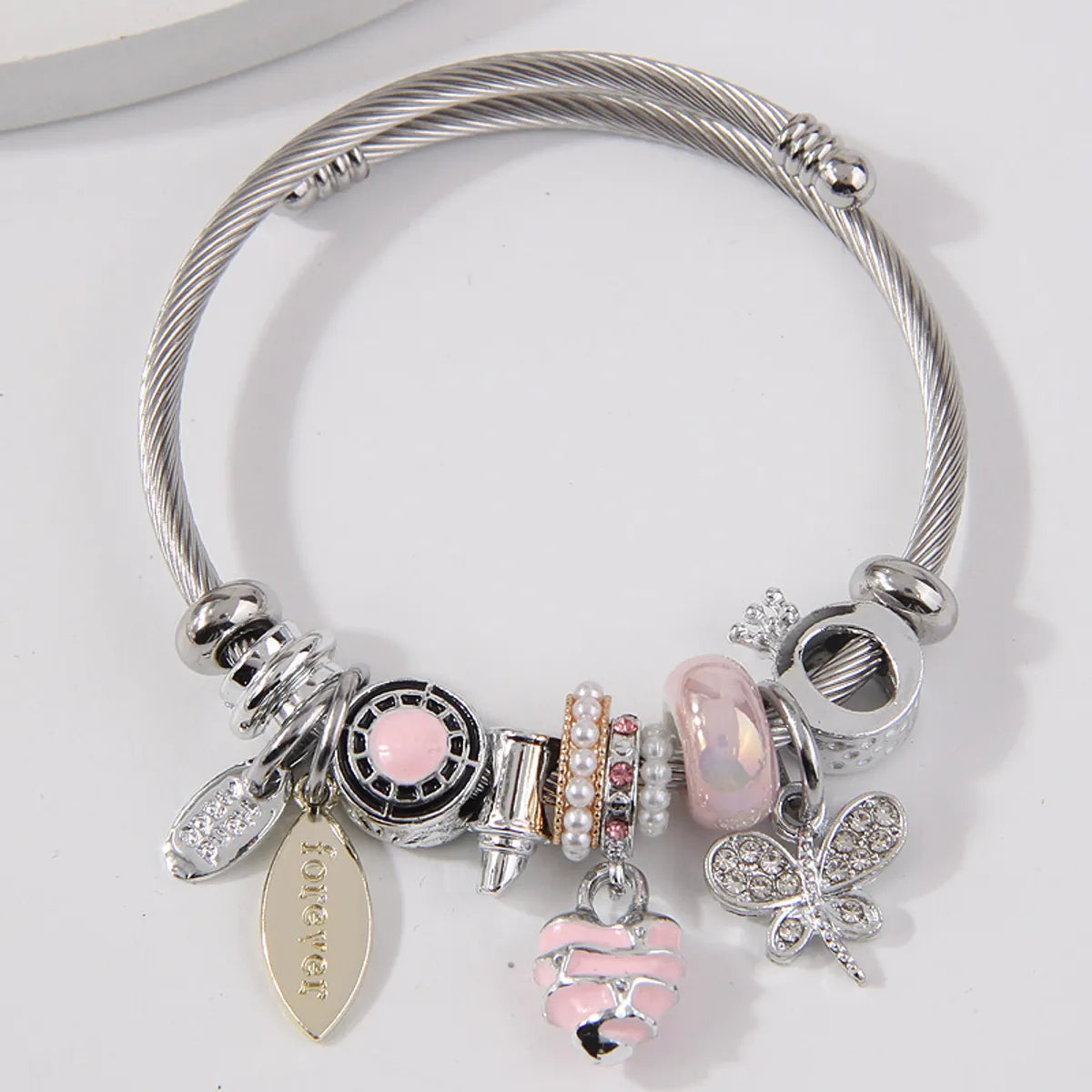 Simple Style Heart Shape Dragonfly Stainless Steel Alloy Bangle