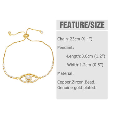 Simple Style Heart Shape Eye Copper Plating Inlay Artificial Pearls Zircon 18k Gold Plated Bracelets