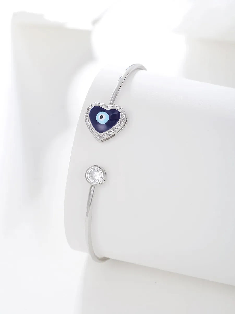 Simple Style Heart Shape Eye Stainless Steel Plating Inlay Zircon Silver Plated Cuff Bracelets