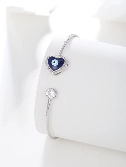 Simple Style Heart Shape Eye Stainless Steel Plating Inlay Zircon Silver Plated Cuff Bracelets