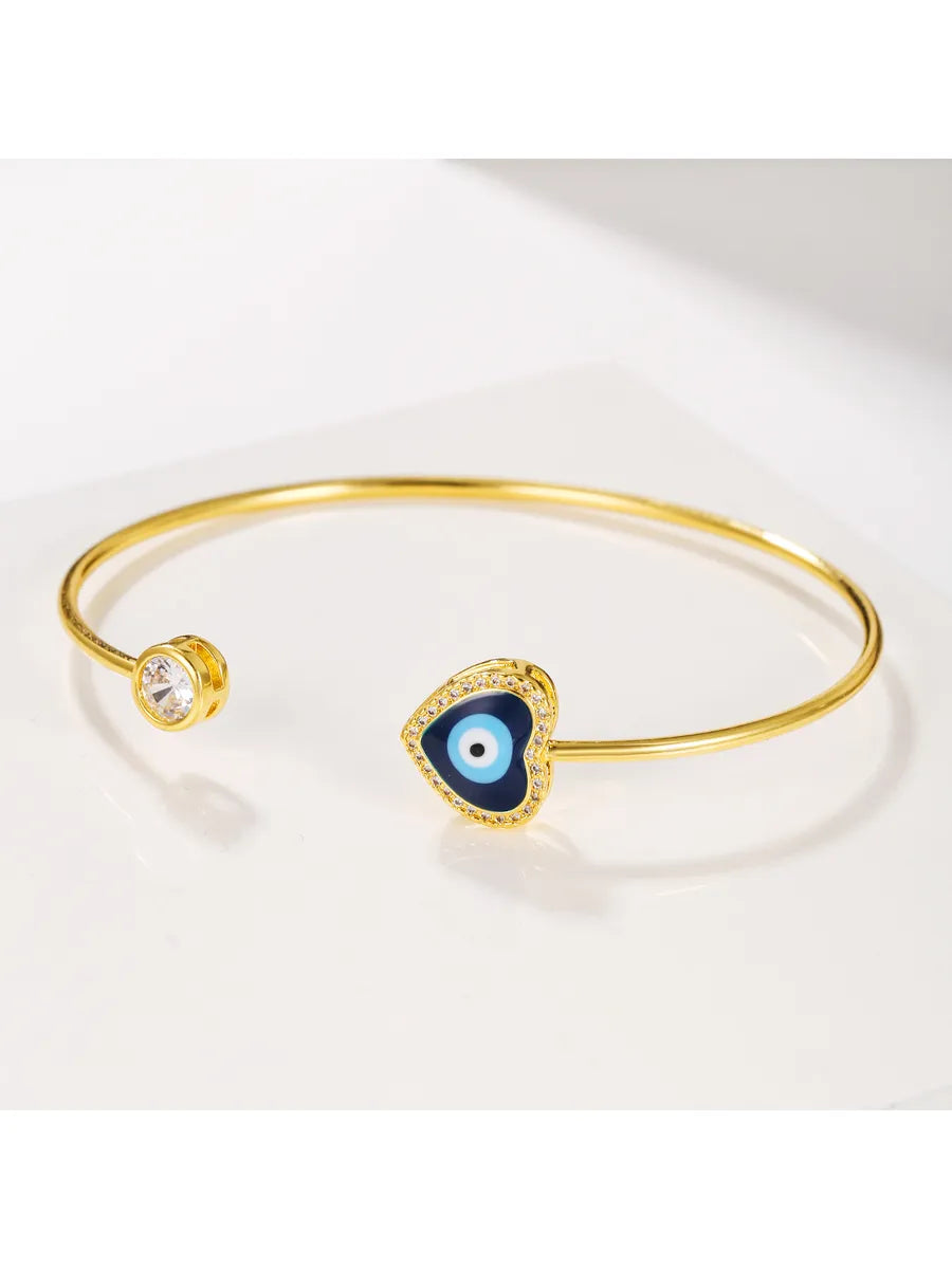 Simple Style Heart Shape Eye Stainless Steel Plating Inlay Zircon Silver Plated Cuff Bracelets