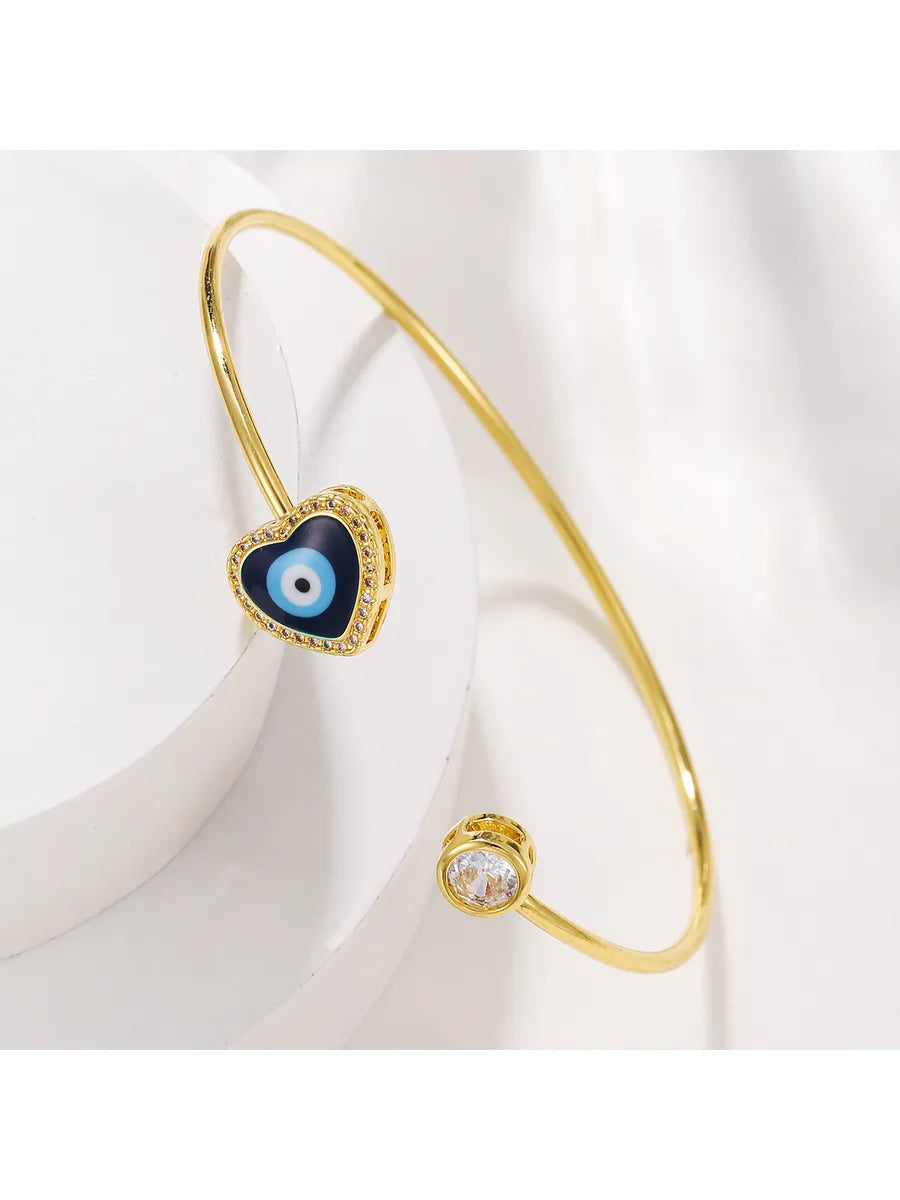 Simple Style Heart Shape Eye Stainless Steel Plating Inlay Zircon Silver Plated Cuff Bracelets