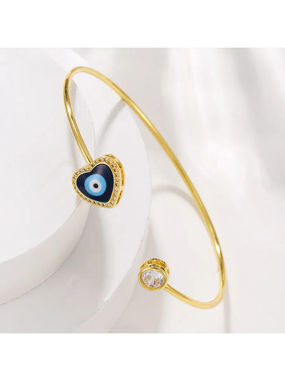 Simple Style Heart Shape Eye Stainless Steel Plating Inlay Zircon Silver Plated Cuff Bracelets