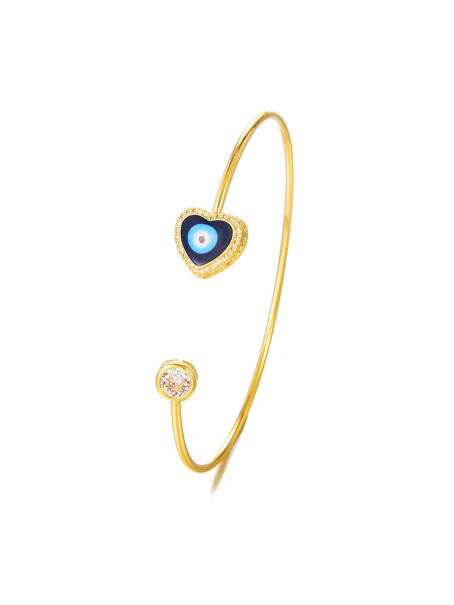 Simple Style Heart Shape Eye Stainless Steel Plating Inlay Zircon Silver Plated Cuff Bracelets