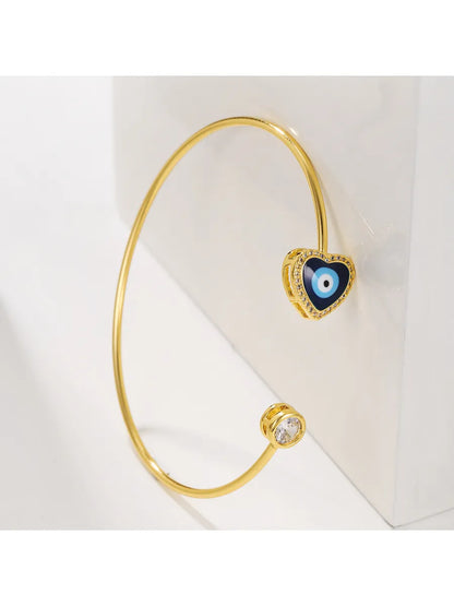 Simple Style Heart Shape Eye Stainless Steel Plating Inlay Zircon Silver Plated Cuff Bracelets