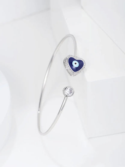 Simple Style Heart Shape Eye Stainless Steel Plating Inlay Zircon Silver Plated Cuff Bracelets