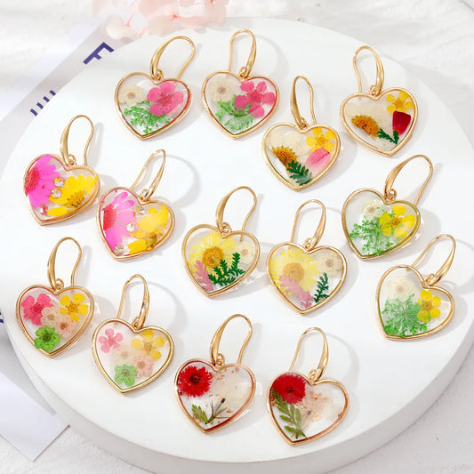 Simple Style Heart Shape Flower Alloy Epoxy Women'S Dangling Earrings 1 Pair