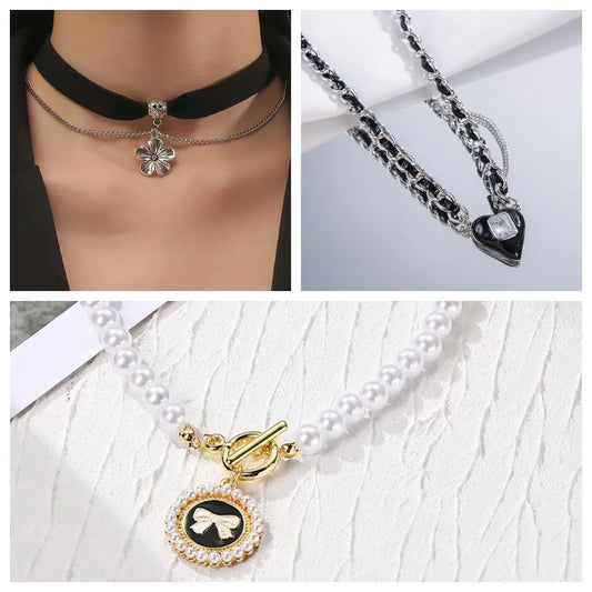 Simple Style Heart Shape Flower Bow Knot Alloy Titanium Steel Copper Beaded Inlay Resin Zircon Women'S Necklace