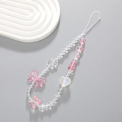 Simple Style Heart Shape Flower Bow Knot Beaded Mobile Phone Chain