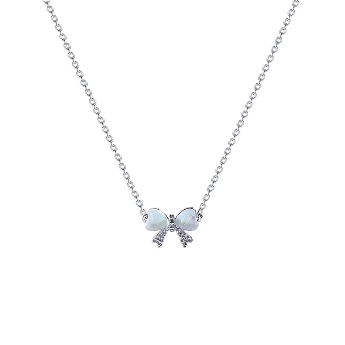 Simple Style Heart Shape Flower Bow Knot Titanium Steel Copper Plating Inlay Artificial Gemstones Pendant Necklace