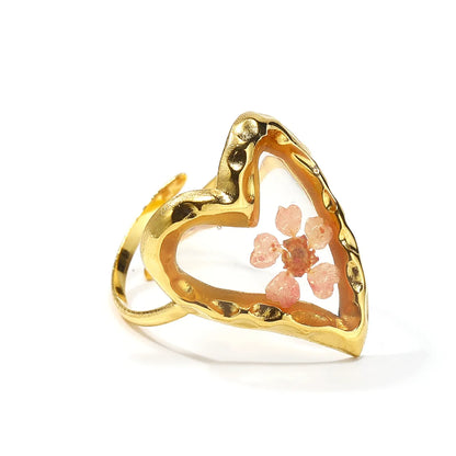 Simple Style Heart Shape Flower Stainless Steel Plating Gold Plated Open Rings