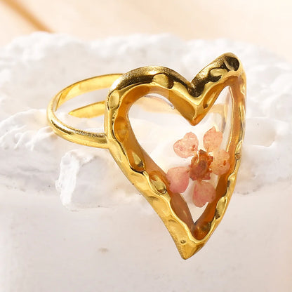 Simple Style Heart Shape Flower Stainless Steel Plating Gold Plated Open Rings