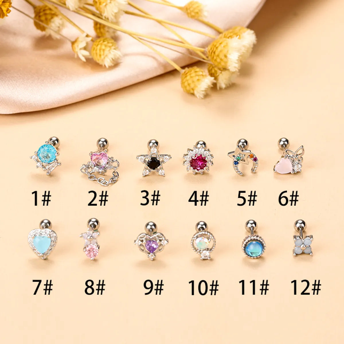 Simple Style Heart Shape Flower Stainless Steel Plating Inlay Zircon Ear Studs 1 Piece