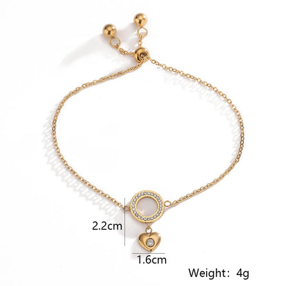 Simple Style Heart Shape Flower Titanium Steel Plating Inlay Zircon 18k Gold Plated Bracelets