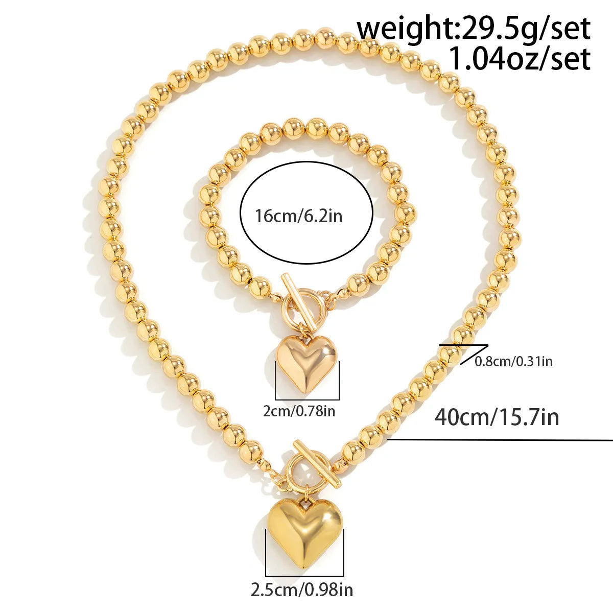 Simple Style Heart Shape Imitation Pearl Copper Women'S Bracelets Necklace