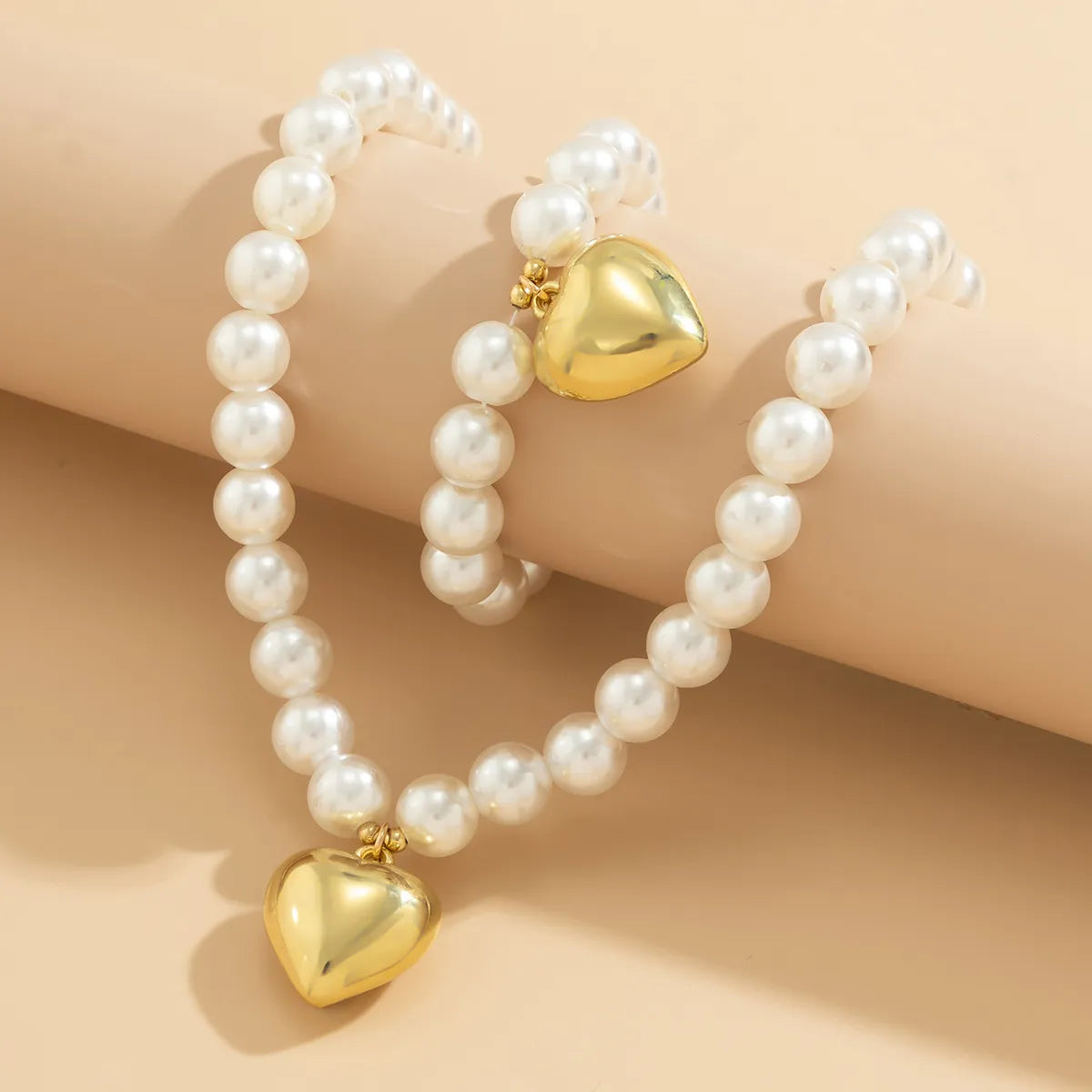 Simple Style Heart Shape Imitation Pearl Copper Women'S Bracelets Necklace