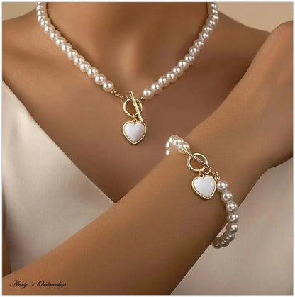 Simple Style Heart Shape Imitation Pearl Copper Women'S Bracelets Necklace