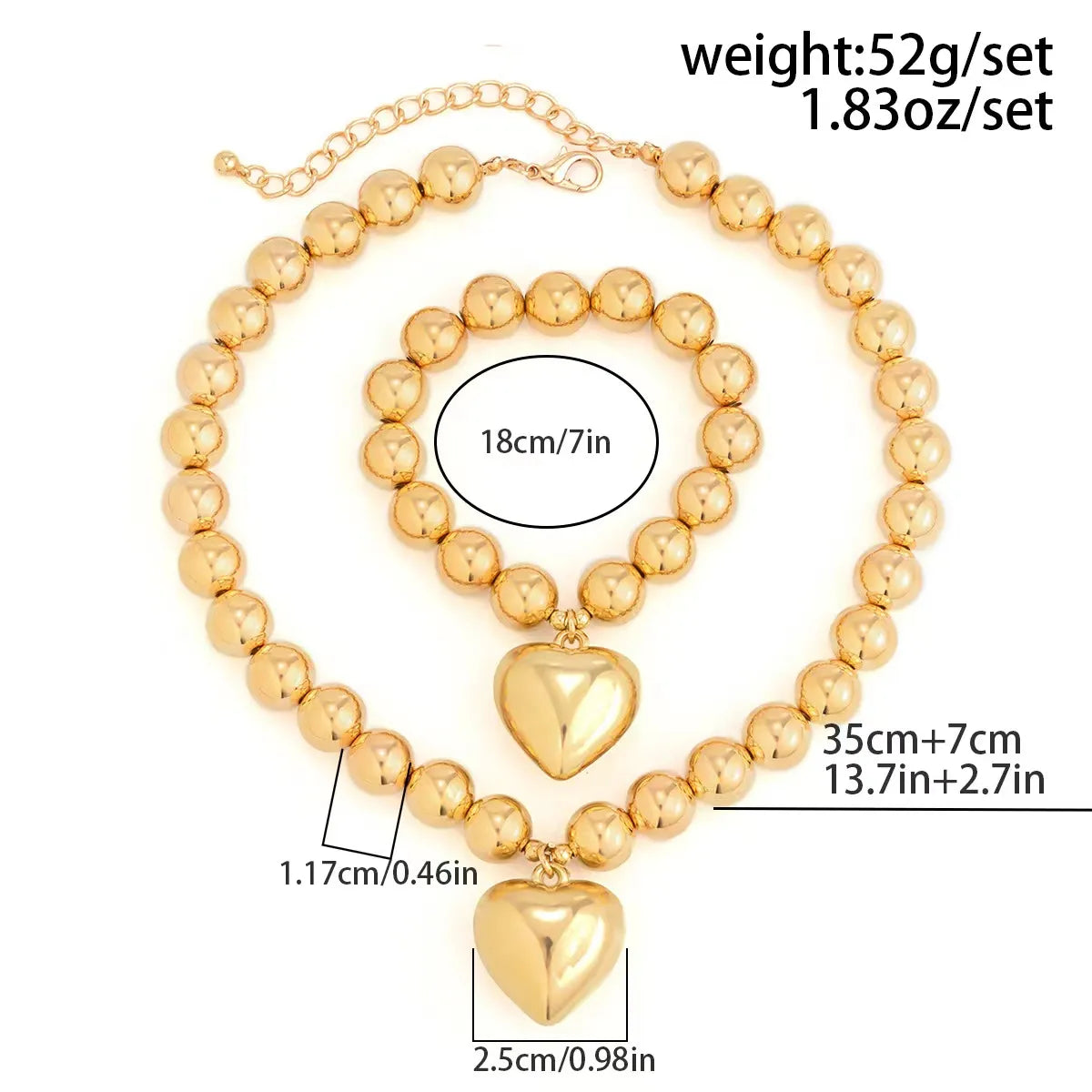 Simple Style Heart Shape Imitation Pearl Copper Women'S Bracelets Necklace