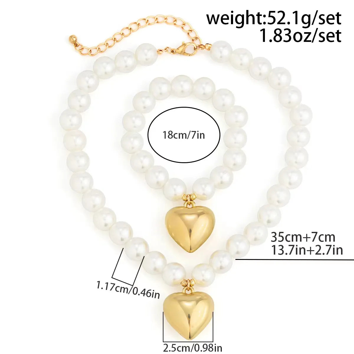 Simple Style Heart Shape Imitation Pearl Copper Women'S Bracelets Necklace