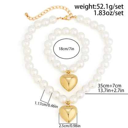 Simple Style Heart Shape Imitation Pearl Copper Women'S Bracelets Necklace