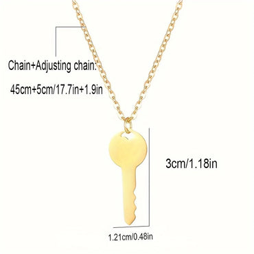 Simple Style Heart Shape Key Stainless Steel Plating 18k Gold Plated Pendant Necklace