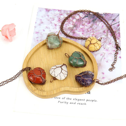 Simple Style Heart Shape Natural Stone Ferroalloy Wholesale Pendant Necklace