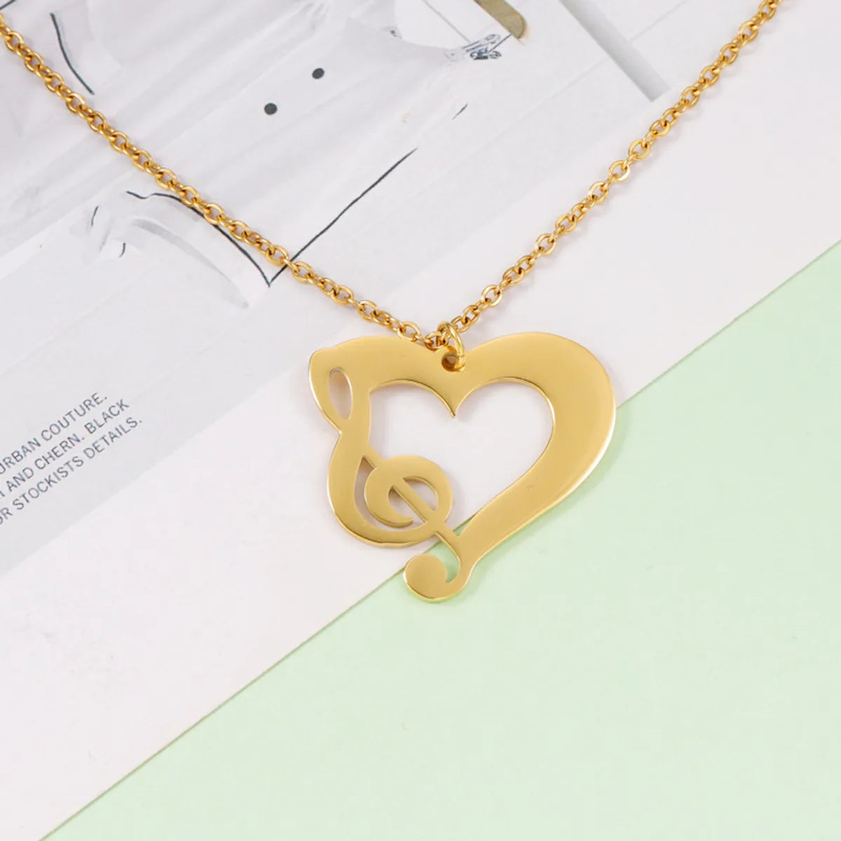 Simple Style Heart Shape Notes Titanium Steel Plating Hollow Out 18k Gold Plated Rose Gold Plated Pendant Necklace