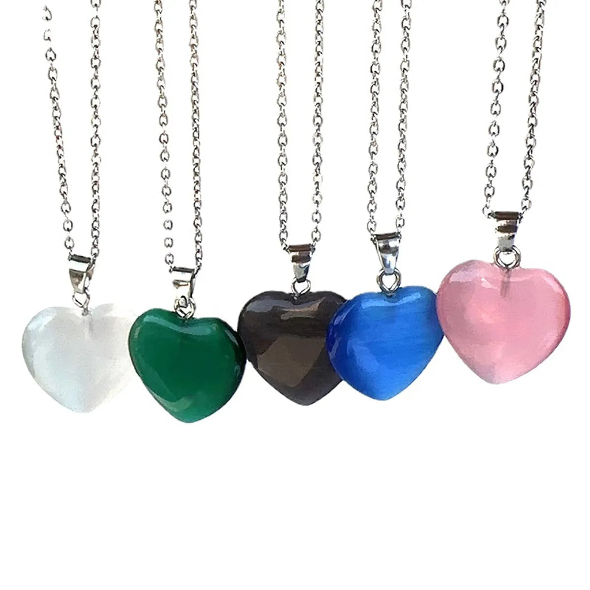 Simple Style Heart Shape Opal Titanium Steel Chain Pendant Necklace