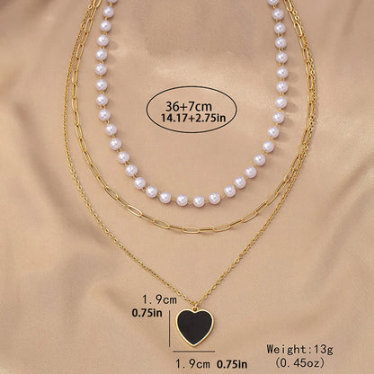 Simple Style Heart Shape Plastic Zinc Alloy Women's Three Layer Necklace