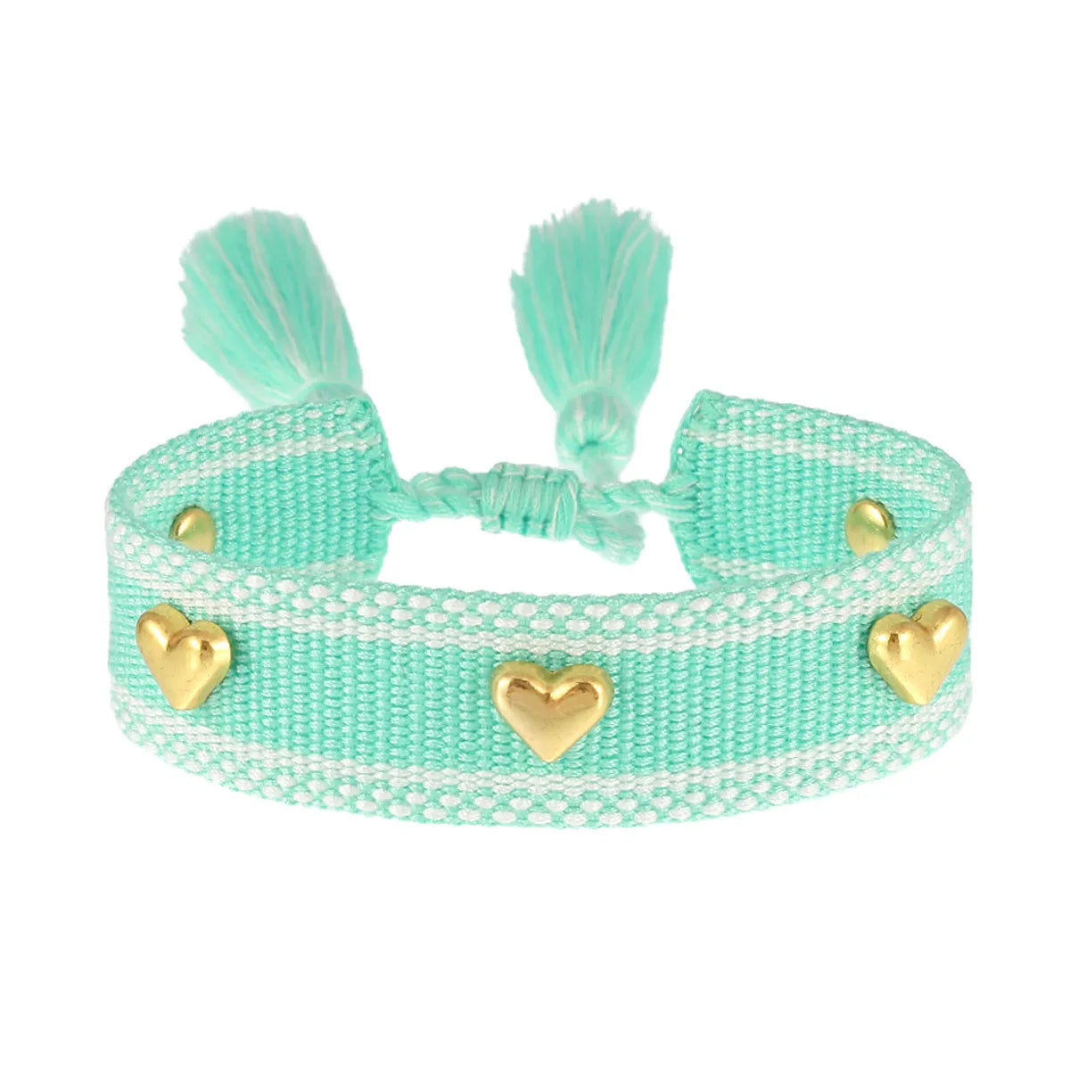 Simple Style Heart Shape Polyester Metal Embroidery Tassel Women'S Drawstring Bracelets