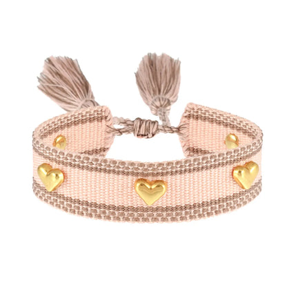 Simple Style Heart Shape Polyester Metal Embroidery Tassel Women'S Drawstring Bracelets