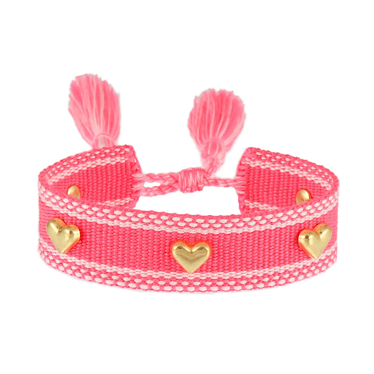 Simple Style Heart Shape Polyester Metal Embroidery Tassel Women'S Drawstring Bracelets