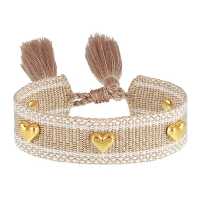 Simple Style Heart Shape Polyester Metal Embroidery Tassel Women'S Drawstring Bracelets