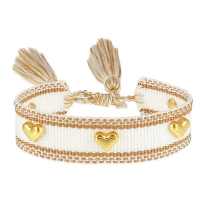 Simple Style Heart Shape Polyester Metal Embroidery Tassel Women'S Drawstring Bracelets