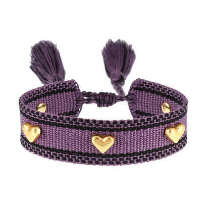 Simple Style Heart Shape Polyester Metal Embroidery Tassel Women'S Drawstring Bracelets