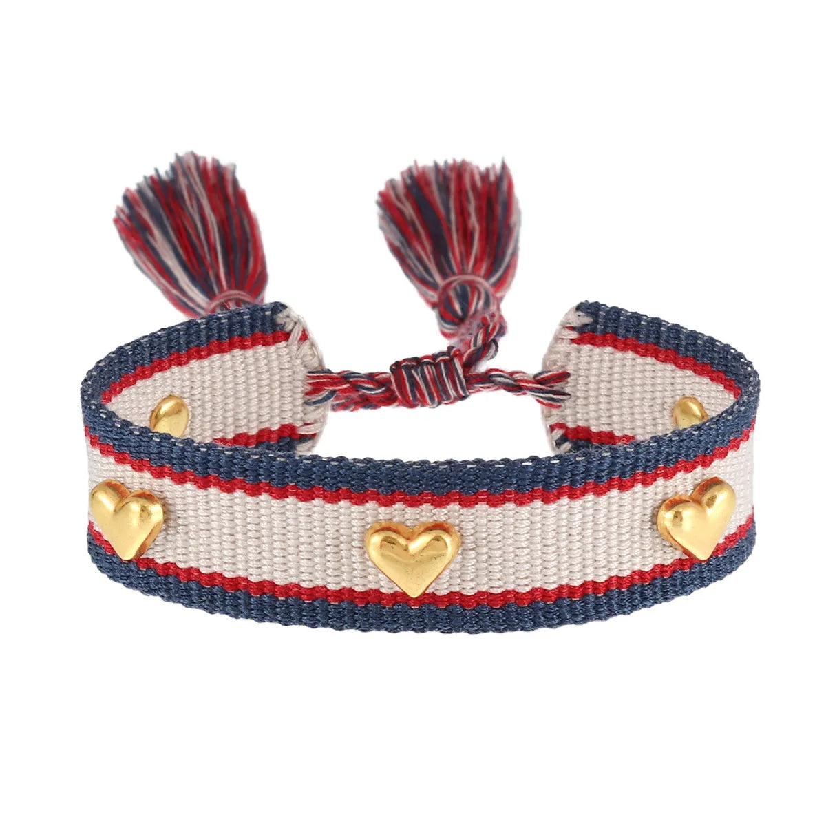 Simple Style Heart Shape Polyester Metal Embroidery Tassel Women'S Drawstring Bracelets