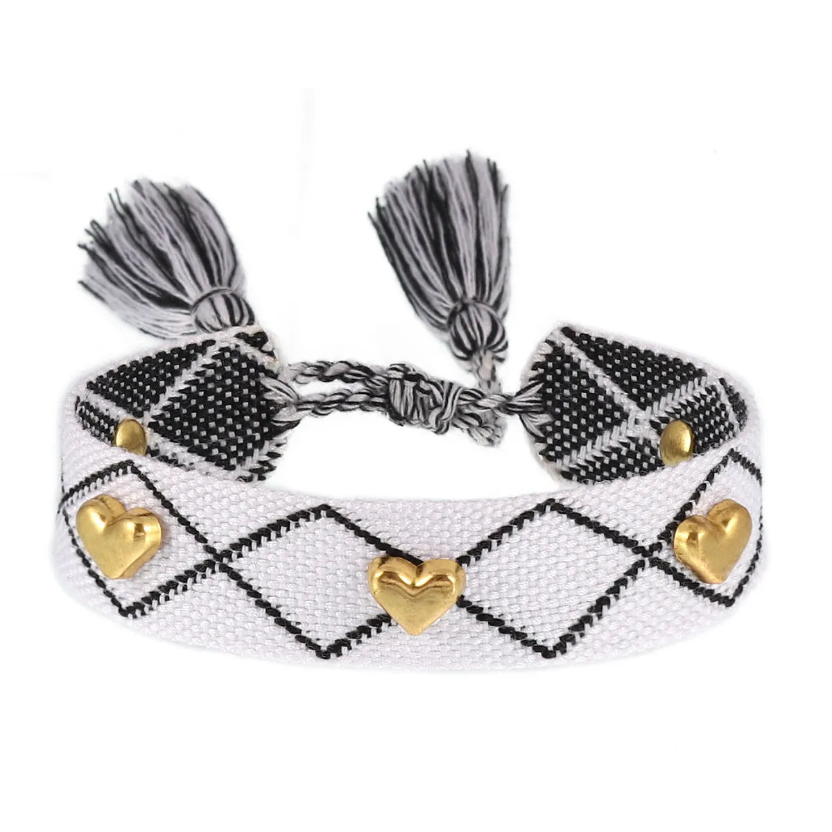 Simple Style Heart Shape Polyester Metal Embroidery Tassel Women'S Drawstring Bracelets