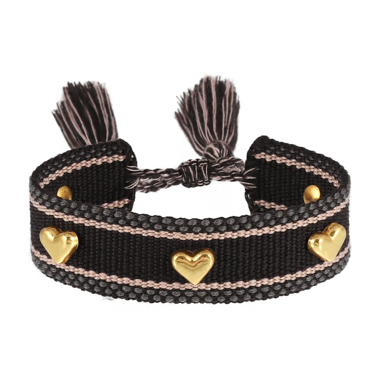 Simple Style Heart Shape Polyester Metal Embroidery Tassel Women'S Drawstring Bracelets