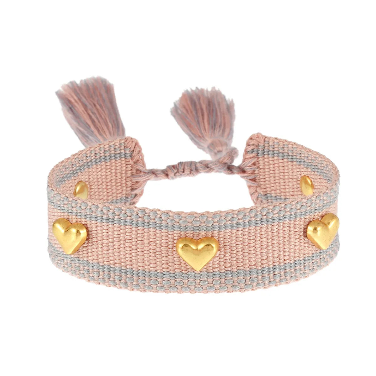 Simple Style Heart Shape Polyester Metal Embroidery Tassel Women'S Drawstring Bracelets